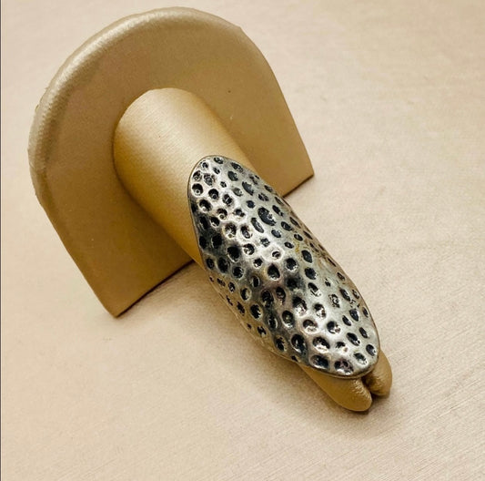 Vintage Handmade Texture Silver Long Armor Boho Statement Ring