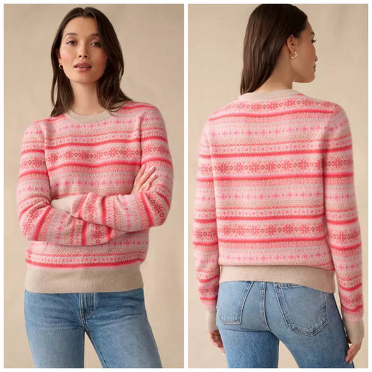 EUC White + Warren Cashmere Fair Isle Crewneck Sweater